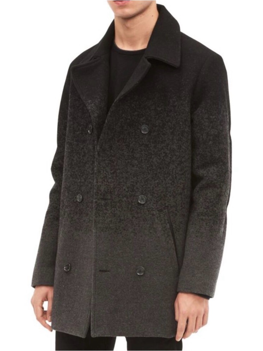 Calvin Klein Double-Breasted Ombre Pea Coat - Black/Gray